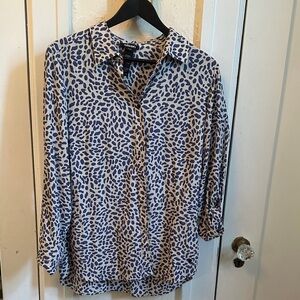 Olsen Light Sand Blouse – Blue Leopard Print – S/M